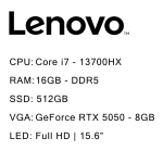 Lenovo LOQ 15IRX10-i7 13700HX-RTX5050 8GB-24GB DDR5 4800MHZ-512GB SSD-FHD 144Hz 15.6 inch Laptop